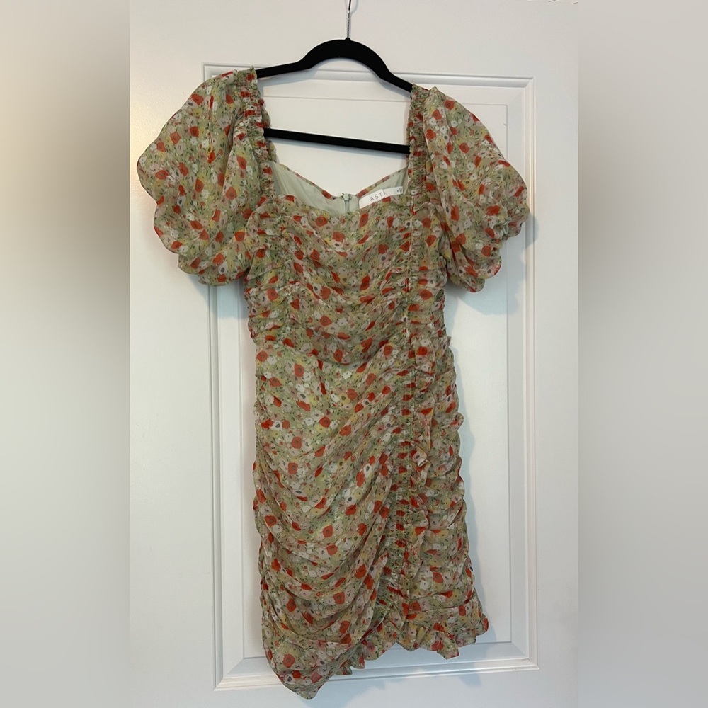 Green floral mini dress